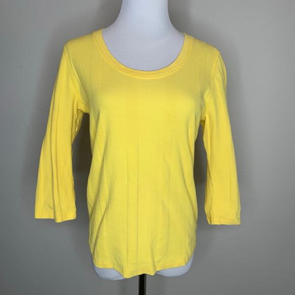 Tommy Hilfiger Yellow Ribbed T Shirt Sz Large 1/2  Sleeve - Picture 1 of 8